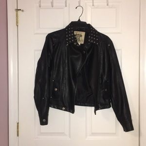 Cropped Studded Black Leather Jacket